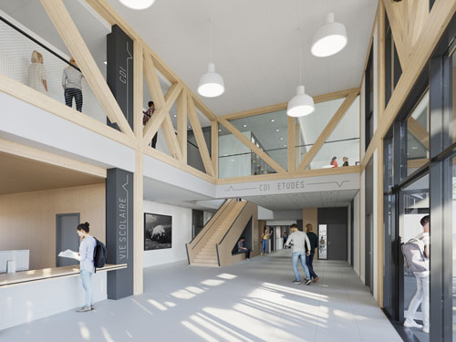 Reconstruction - Accueil - Intérieur - Lycée Agricole Chervé - Keops Architecture - Perreux - Loire